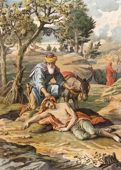 Dobrý Samaritán (barevná litografie) od Julius (after) Schnorr von Carolsfeld