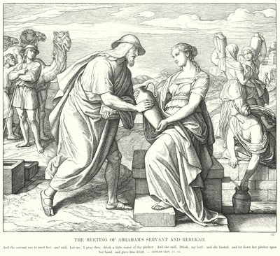 Setkání Abrahamova služebníka a Rebeky (rytina) od Julius (after) Schnorr von Carolsfeld
