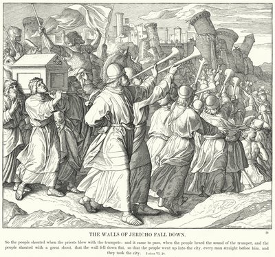 The Walls of Jericho Fall Down (rytina) od Julius (after) Schnorr von Carolsfeld