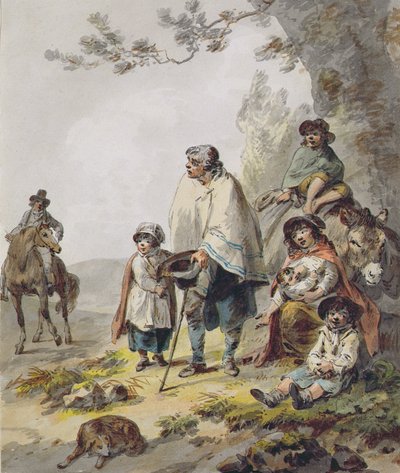 Cikánská rodina (pero a tuš s akvarelem na papíře) od Julius Caesar Ibbetson