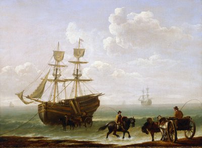 Cihla zachycená na břehu, vykládaná na vozy. Olej na plátně, kolem roku 1790, autor Julius Caesar Ibbetson (1759-1817). od Julius Caesar Ibbetson
