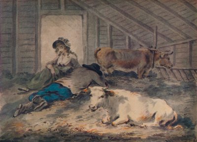 Námluvy v kravíně, c1801 od Julius Caesar Ibbetson