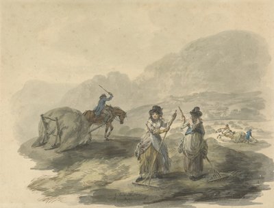 Výroba sena, 1792 (pero a inkoust s wc přes grafit na papíře) od Julius Caesar Ibbetson