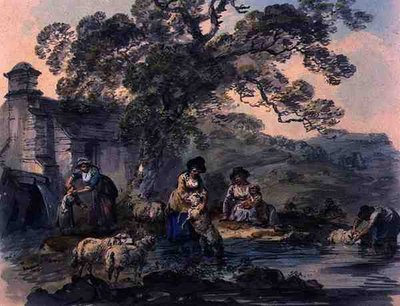 Rolníci mytí ovcí v Cwm Rheidol, Cardiganshire (akvarel na papíře) od Julius Caesar Ibbetson