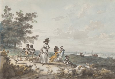 Pohled na Londýn se St. Paul’s in the Distance: Woman and Children with a Baby Carriage, 1787. od Julius Caesar Ibbetson