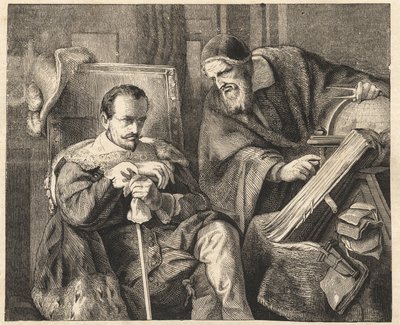 Albrecht von Valdštejn (Waldstein) (1583-1634) s astrologem Giovanni Battista Seni (Seno, Zeno, Senno Zenno) (1600-1656) podle obrazu Julia Schradera od Julius Friedrich Anton (after) Schrader