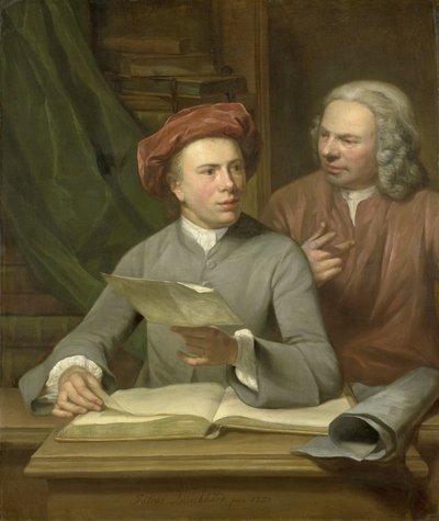 Autoportrét. Vedle umělce stojí jeho otec a učitel Jan Maurits Quinkhard (1688-1772) od Julius Henricus Quinkhard