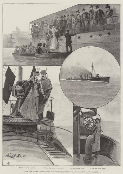 Zkušební výlet Sršně, nového torpédoborce torpédových člunů, v Gravesendu, sobota 9. června od Julius Mandes Price