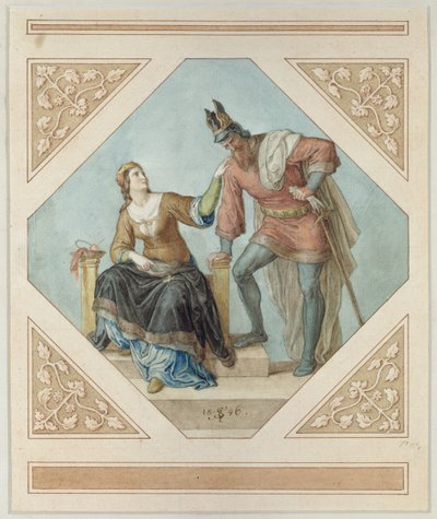 Brunhilda a Hagen, ilustrace k "Niebelungům" Richarda Wagnera (1813-83), 1846 od Julius Schnorr von Carolsfeld