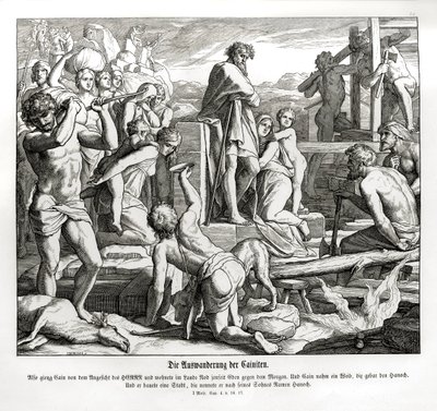 Kainův život v Nodu po jeho vyhnanství, Genesis od Julius Schnorr von Carolsfeld