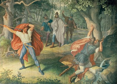 Hagen zabíjí Siegfrieda u fontány, Síň Nibelungů od Julius Schnorr von Carolsfeld