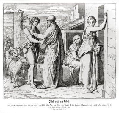 Jákob žádá Labana o Ráchel jako svou manželku, Genesis od Julius Schnorr von Carolsfeld