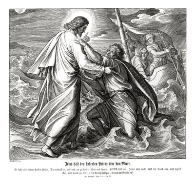 Ježíš a Petr chodí po vodě, Matoušovo evangelium od Julius Schnorr von Carolsfeld