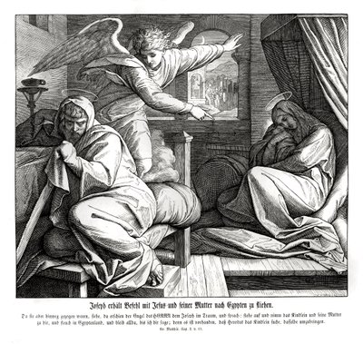 Josef je varován, aby utekl do Egypta, evangelium podle Matouše od Julius Schnorr von Carolsfeld