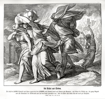 Lot a jeho rodina prchají ze Sodomy, Genesis od Julius Schnorr von Carolsfeld