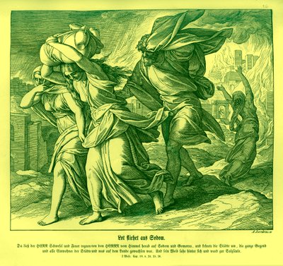Lot a jeho rodina prchají ze Sodomy, Genesis od Julius Schnorr von Carolsfeld
