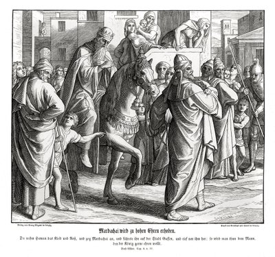 Mordechaj je poctěn králem Esther od Julius Schnorr von Carolsfeld