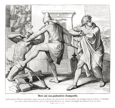 Mojžíš pomstí špatné zacházení se svými bratry, Exodus od Julius Schnorr von Carolsfeld