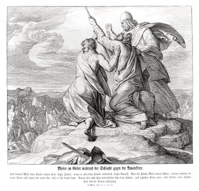 Mojžíš se modlí během bitvy s Amálekem, Exodus od Julius Schnorr von Carolsfeld