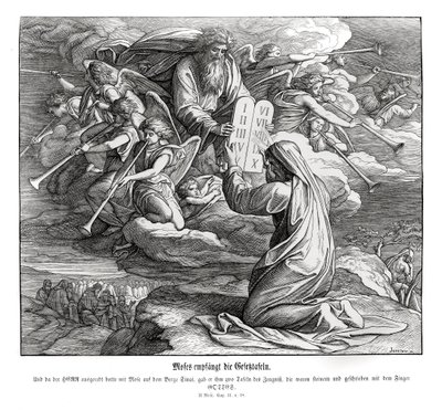 Mojžíš přijímá přikázání, Exodus od Julius Schnorr von Carolsfeld
