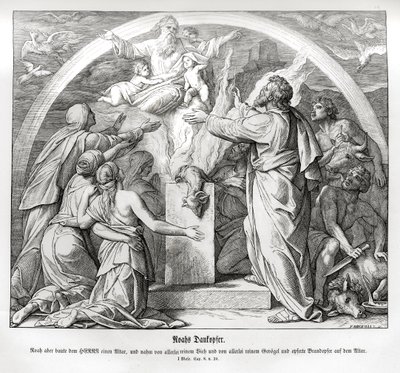 Noemova oběť díků po potopě, Genesis od Julius Schnorr von Carolsfeld