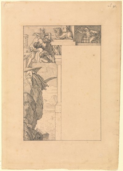 Siegfried bojuje se strážcem brány od Julius Schnorr von Carolsfeld