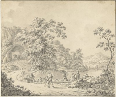 Krajina s loďkou, ve které je pastýř se svým stádem od Jurriaan Andriessen (attributed to)