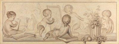 Šest putti s květinami a ovocem a atributy umění kreslení od Jurriaan Andriessen (signed by artist)