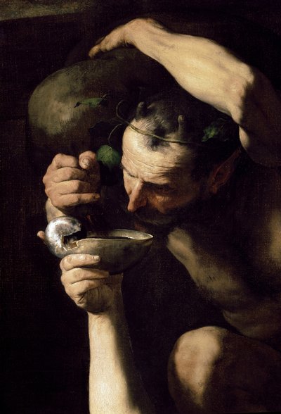 Drunk Silenus - The Drunk Silene (Detail). Obraz od Jose (Josepha) z Ribery, od Spagnoletta (1591-1652) od Jusepe de Ribera