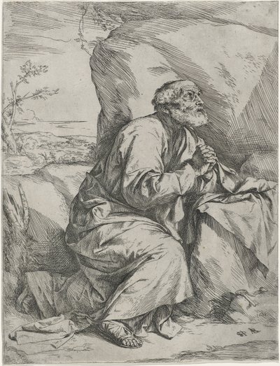 Penitent Saint Peter, kolem 1621 (lept s rytinou na položený papír) od Jusepe de Ribera