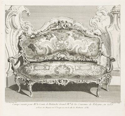 Pohovka popravená pro pana hraběte de Bielinski Grand M.al koruny Polské v roce 1735; Pohovka vyrobená pro hraběte z Bielinski v roce 1735, 4. deska od Juste Aurèle Meissonnier