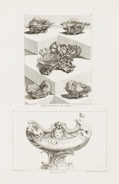 Different Desseins de Sallieres (Various Designs for Salt Dish), pl. 63 v díle Juste-Aurele od Juste Aurèle Meissonnier