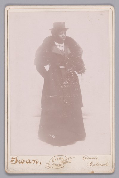 Kabinetní karta neznámé ženy v cylindru a kožešinové štólě, ca. 1895. od Justus C. Swan