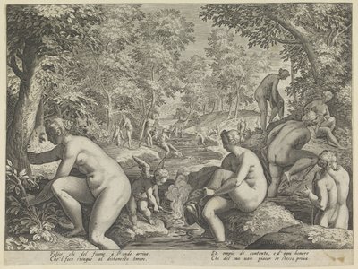 Koupání žen a mužů Amore Letheo Různé aspekty lásky (název série) od Justus Sadeler (attributed to)