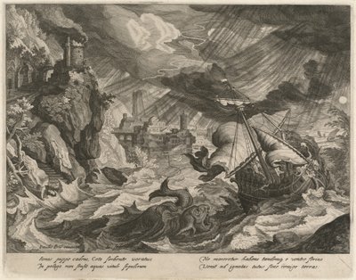 Jonáš hozen do Bouřlivého moře od Justus Sadeler after Paul Bril