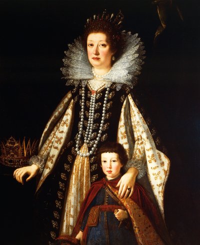 Portrét arcivévodkyně Marie Maddaleny Rakouské se synem Ferdinandem II od Justus Sustermans