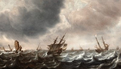 Přeprava v rozbouřeném moři s velrybou v popředí od Justus de Verwer