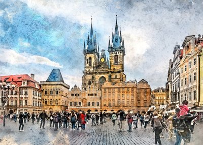 Praha, Česko – Akvarelové obrazy města (28) od Justyna Jaszke