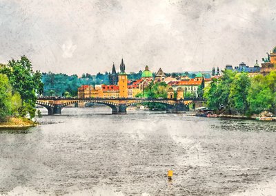 Pohled na Prahu z řeky od Justyna Jaszke