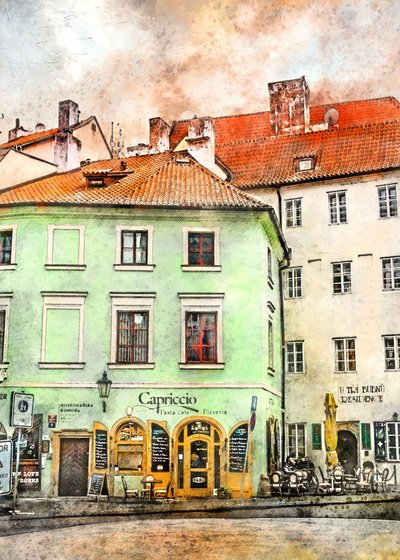 Evropská kavárna ve stylu akvarelu od Justyna Jaszke