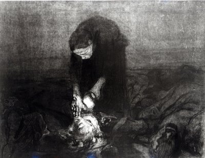 Po bitvě, ze série „Povstání rolníků“, 1907 (lept, rytina a akvatinta) od Käthe Kollwitz