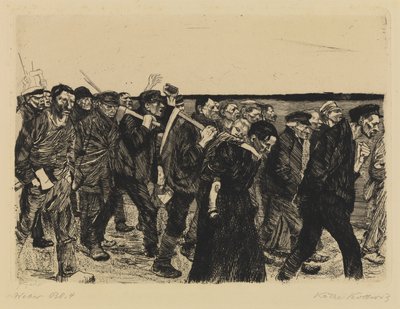 Tkalcovské povstání - tkalcovský vlak od Käthe Kollwitz