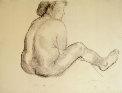 Käthe Kollwitz, sedící ženský akt zezadu doprava od Käthe Kollwitz