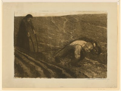 Tahoun pluhu a žena (zamítnutá práce pro tabuli 1 z "Selské války", 2. stav) od Käthe Kollwitz