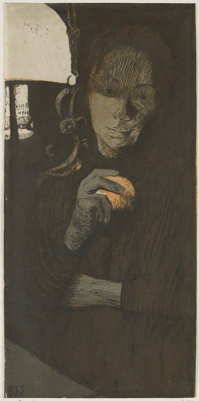 Portrét neznámé ženy s oranžovou u lampy Frau mit Orange (původní název) od Käthe Kollwitz