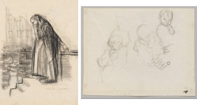 Těhotná žena uvažující o sebevraždě (recto) Tři studie dítěte (verze) od Käthe Kollwitz