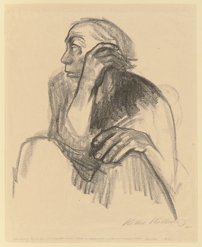 Sedící žena s rukou opřenou o obličej od Käthe Kollwitz