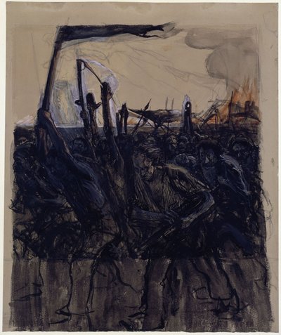 Studie k dílu „Vzpoura“ (obrácený návrh k leptu stejného názvu z roku 1899) od Käthe Kollwitz