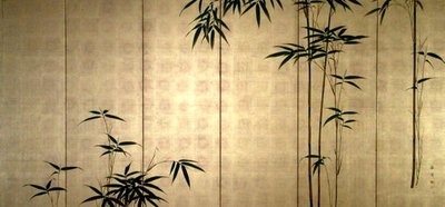 Young Bamboo, c.1850 (barvy na plátkovém zlatě nanesené na papír) od Kaisen Oda