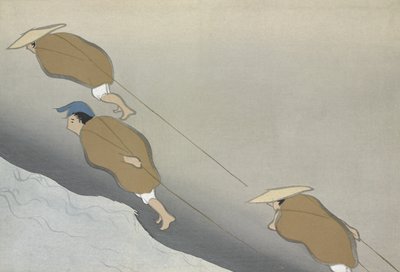 Hikifune, z Momoyo-gusa (Svět věcí) sv. II, pub. 1909 (barevný dřevořez) od Kamisaka Sekka